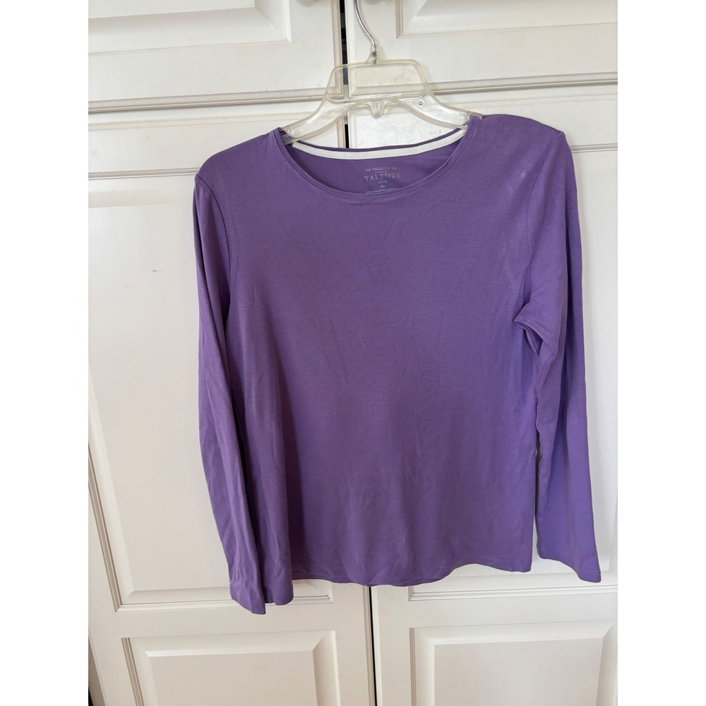 Talbots Tee Womens Petite Medium Purple Pima Cotton Long Sleeve Crew Neck Top